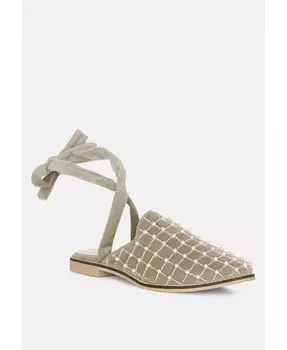 Женские бархатные мюли Asante с вуалью и перекрещенными бусинами Rag & Co, бежевый