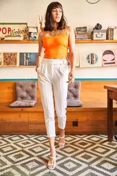 Женские белые брюки из атласной ткани с золотым карманом с пряжкой по бокам Olalook, белый