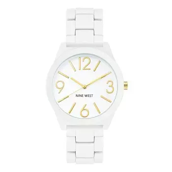 Женские белые часы Nine West с прорезиненными звеньями, белый