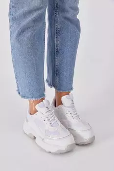 Женские белые кроссовки на шнуровке из дышащей ткани с полиподошвой TONNY BLACK