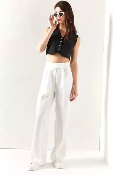 Женские белые плиссированные брюки-палаццо на липучке Olalook, белый