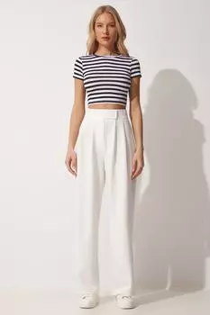 Женские белые свободные брюки на липучке Happiness Istanbul, белый
