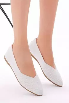 Женские белые трикотажные балетки удобного кроя на плоской подошве TONNY BLACK, белый