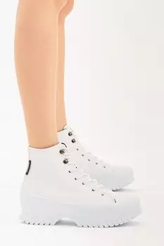 Женские белые удобные спортивные туфли на высокой подошве и шнуровке TONNY BLACK