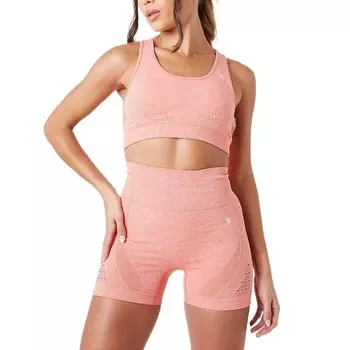 Женские бесшовные шорты из переработанного меланжевого цвета с лазерной резкой Twill Active, коралловый