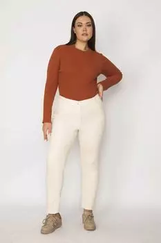 Женские бежевые джинсовые брюки большого размера из лайкры с 5 карманами и кружевной отделкой на кармане для рта и на спине 65n29244 ans, экрю