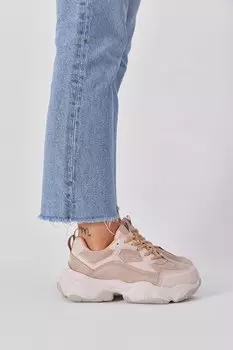 Женские бежевые кроссовки на шнуровке из дышащей ткани на полиподошве TONNY BLACK