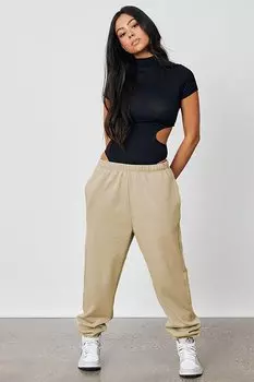 Женские бежевые спортивные штаны оверсайз с резинкой на талии MG1235 MADMEXT