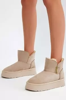 Женские бежевые замшевые женские удобные замшевые ботинки на меху на молнии TONNY BLACK