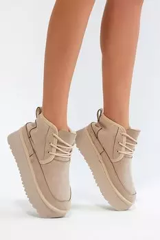 Женские бежевые замшевые женские замшевые ботинки из овчины на шнуровке удобного кроя TONNY BLACK