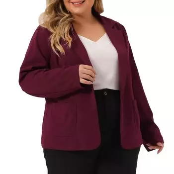 Женские блейзеры больших размеров с отворотом и пуговицами спереди, куртки Agnes Orinda, темно-синий