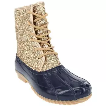 Женские блестящие боевые ботинки Skipper с флисовой подкладкой и шнуровкой Sugar, цвет gold glitter/navy