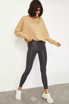 Женские блестящие диско-колготки антрацитового цвета с длинным поясом 2253399 Bianco Lucci, серый