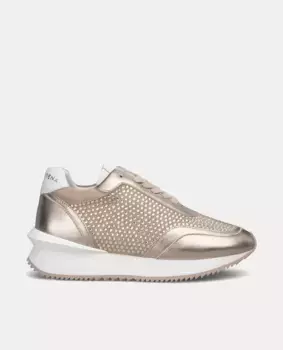 Женские блестящие кожаные кроссовки с круглым носком Alma en Pena, коричневый