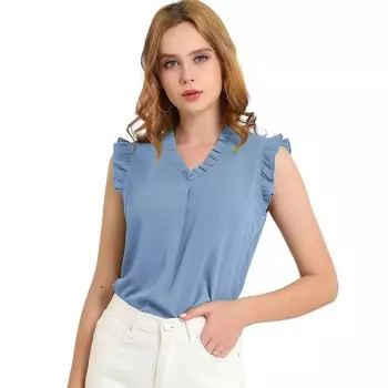 Женские блузки без рукавов с рюшами. Винтажные рабочие деловые топы 1950-х годов. ALLEGRA K, цвет Grey Blue