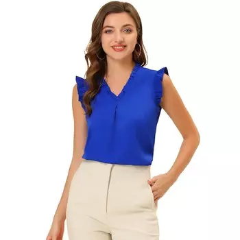 Женские блузки без рукавов с рюшами. Винтажные рабочие деловые топы 1950-х годов. ALLEGRA K, цвет Royal Blue