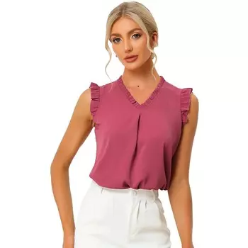 Женские блузки без рукавов с рюшами. Винтажные рабочие деловые топы 1950-х годов. ALLEGRA K, цвет Rose Red