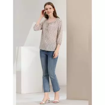 Женские блузки с цветочным принтом и воротником-бабочкой, рукавом реглан 3/4 ALLEGRA K, красный