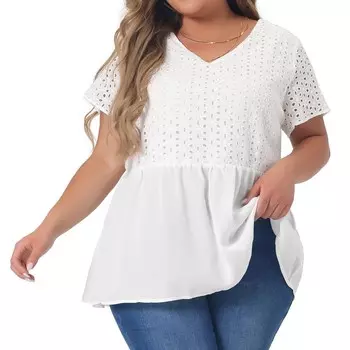 Женские блузки с короткими рукавами и контрастной вставкой, V-образным вырезом и эластичной спинкой Agnes Orinda, белый