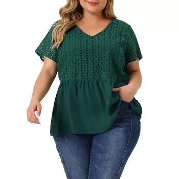 Женские блузки с короткими рукавами и контрастной вставкой, V-образным вырезом и эластичной спинкой Agnes Orinda, цвет Dark Green
