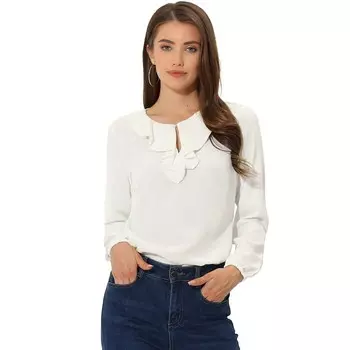 Женские блузки в горошек с рюшами и длинными рукавами, рубашки ALLEGRA K, цвет White Solid