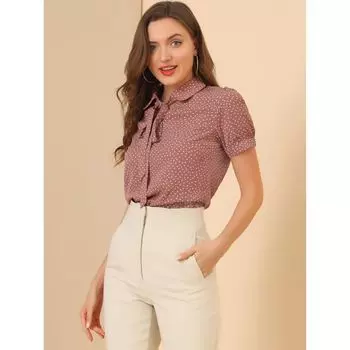 Женские блузки в горошек в стиле ретро с галстуком-бабочкой и воротником Питера Пэна, шифоновая блузка ALLEGRA K