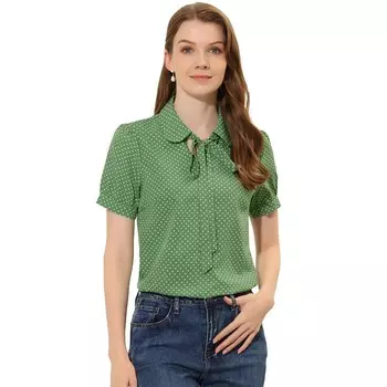 Женские блузки в горошек в стиле ретро с галстуком-бабочкой и воротником Питера Пэна, шифоновая блузка ALLEGRA K, зеленый