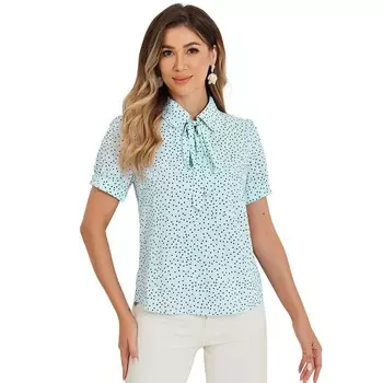 Женские блузки в горошек в стиле ретро с галстуком-бабочкой и воротником Питера Пэна, шифоновая блузка ALLEGRA K, цвет Light Blue