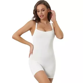Женские боди с квадратным вырезом и контролем живота, облегающие комбинезоны, майка, шорты, комбинезон ALLEGRA K, белый