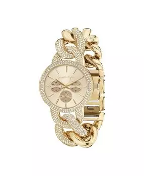 Женские большие золотистые часы с открытым звеном и аналоговым металлическим браслетом-хронографом Kendall + Kylie, золотой