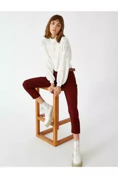 Женские бордовые хлопковые брюки с поясом Koton, бордовый