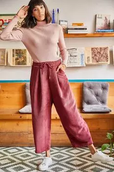 Женские бордовые свободные бархатные брюки на шнуровке из плотного вельвета Olalook, бордовый
