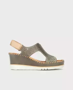 Женские босоножки Aguadulce на танкетке из кожи с верхом высечки и застежкой-липучкой Pikolinos, зеленый