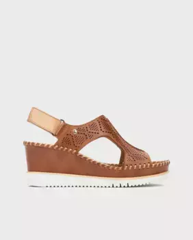 Женские босоножки Aguadulce на танкетке из кожи с верхом высечки и застежкой-липучкой Pikolinos, коричневый