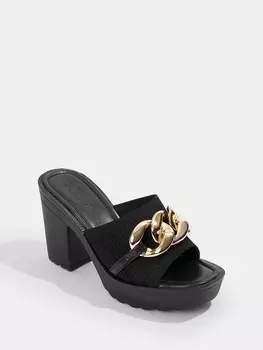 Женские босоножки BASICS с ремешками-цепочками, босоножки на каблуке для отдыха Cuccoo, черный