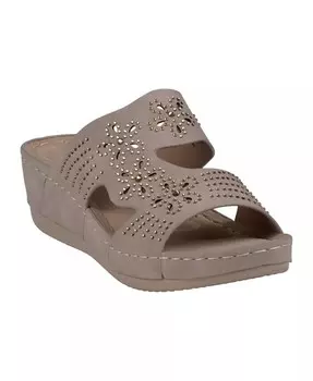 Женские босоножки без шнуровки Santiago на танкетке с перфорацией и заклепками GC Shoes, синий