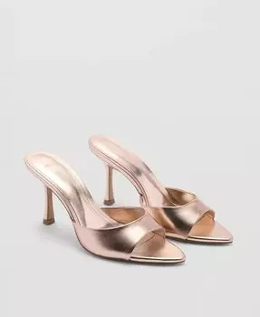 Женские босоножки без структуры на каблуке MANGO, золото