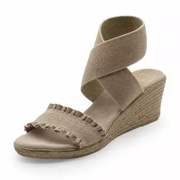Женские босоножки Carolina Wedge Sandals из белого льна с оборками CHARLESTON SHOE CO.