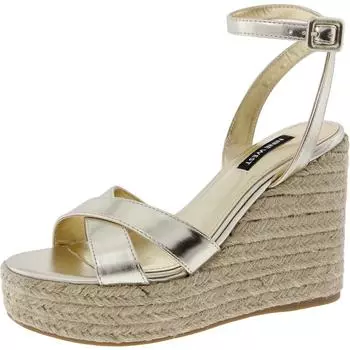 Женские босоножки Earnit из искусственной кожи с металлическим эффектом на танкетке Nine West, золотой