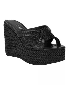 Женские босоножки Eveh Knotted Jute Wrapped Platform Wedge Sandals GUESS, черный