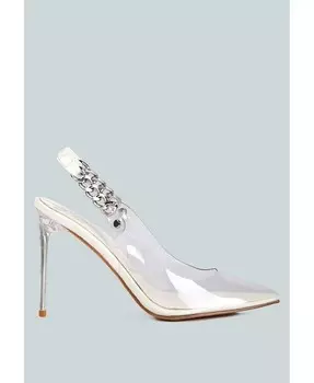 Женские босоножки Goddess на пятке с пяткой на шпильке металлизированного цвета London Rag, белый