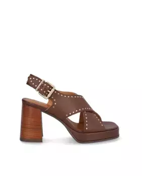 Женские босоножки из кожи с кристаллами на каблуке, с нескользящей подошвой и застежкой-пряжкой Alpe, цвет Natural