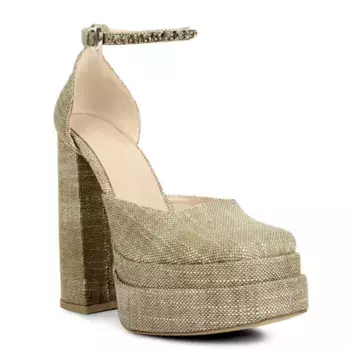 Женские босоножки на блочном каблуке со стразами Rag & Co, бежевый