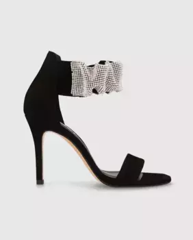 Женские босоножки на каблуке из черной замши со стразами Lodi, чёрный