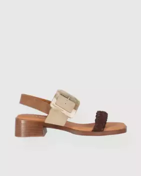 Женские босоножки на каблуке из кожи с застежкой-пряжкой Chika10, бежевый