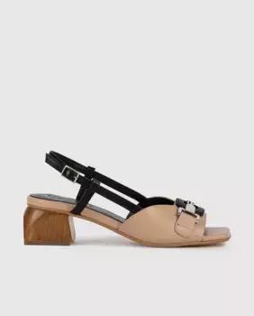 Женские босоножки на каблуке из кожи с открытой пяткой Dansi, цвет Maquillaje