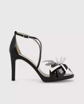 Женские босоножки на каблуке из лакированной кожи с цветком Lodi, черный