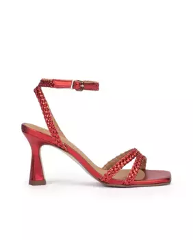Женские босоножки на каблуке из металлизированной кожи с плетеными ремешками Pedro Miralles, красный