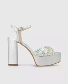 Женские босоножки на каблуке из металлизированной кожи и винила Lodi, серебряный