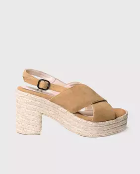 Женские босоножки на каблуке из однотонной замши с пряжкой Toni Pons, коричневый